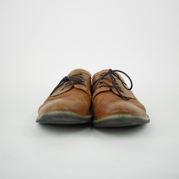 JOSEPH ABBOUD Men's 12 Brown pebbled embossed leather oxfords laced dress shoes - Picture 5 of 12